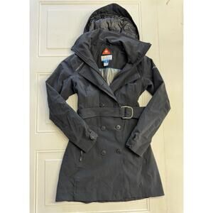 Columbia OMNI-HEAT Size XS Womens Full Zip Black Trench Coat Hooded Buttons